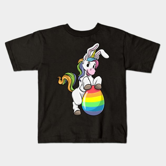 Unicorn as Easter bunny with Easter egg Kids T-Shirt by Markus Schnabel